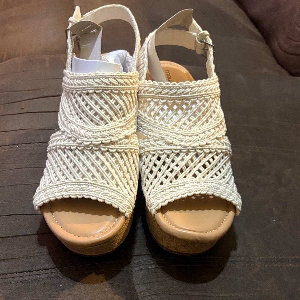 Maurices Cream Woven Wedge Sandals